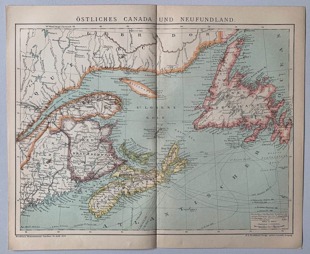 North America / Orig. 1897 Antique Map of Eastern Canada and ...