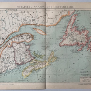 Amérique du Nord / Orig. Carte ancienne de 1897 de l'est du Canada et de Terre-Neuve