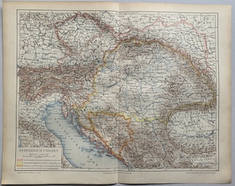Central Europe / Orig. 1897 Antique Map of the Austro-Hungarian Monarchy