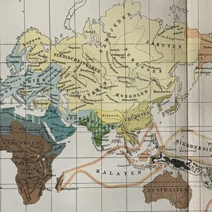 Ethnique du monde / Orig. Carte ethnographique antique du monde de 1908
