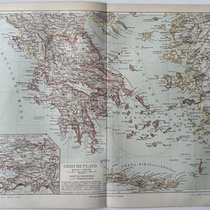 GR Griechenland / Orig. 1895 Antike Karte von Griechenland