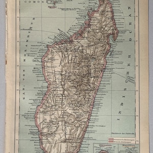 MG Madagascar / Orig. 1898 Antica mappa del Madagascar