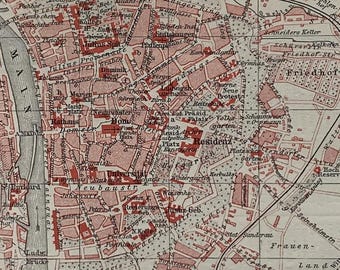DE Würzburg / Orig. 1897 Antiker Stadtplan von Würzburg