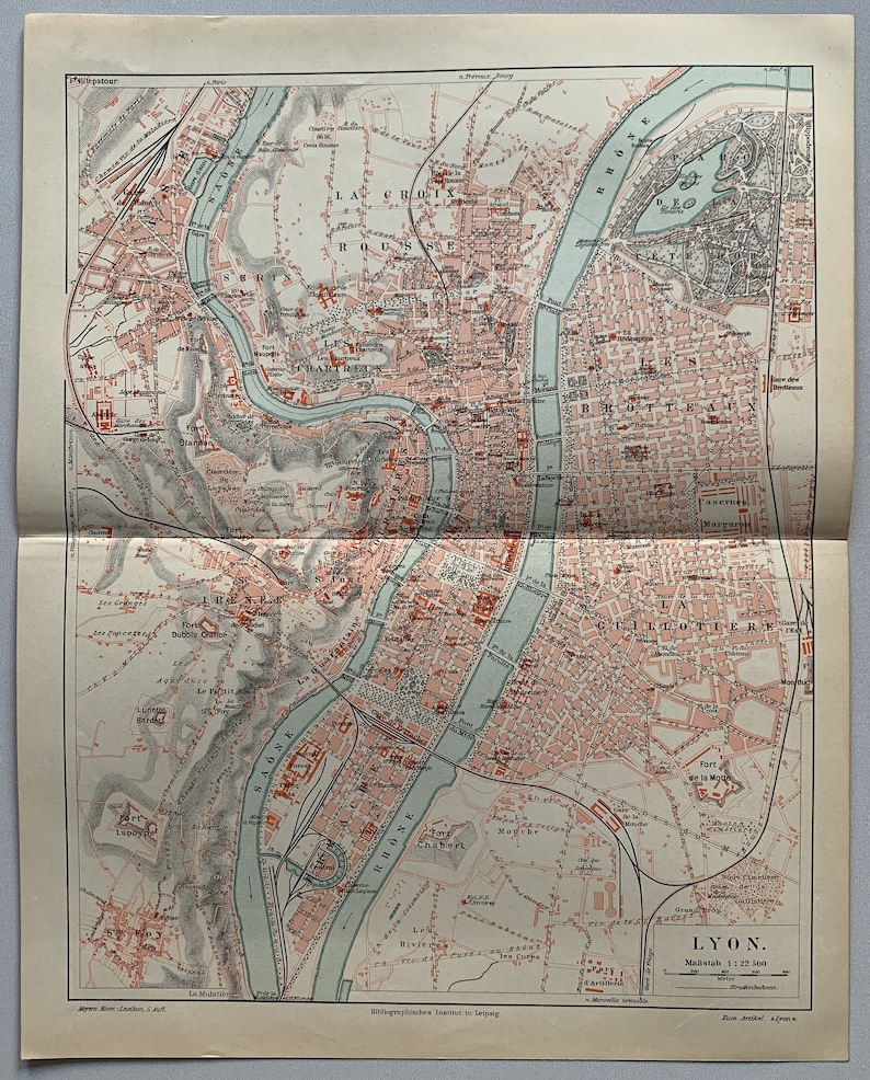 FR Lyon / Orig. 1896 Antique City Plan of Lyon in France - Etsy