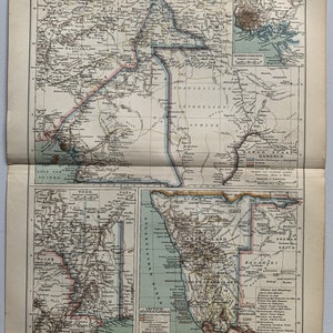 Afrique de l'Ouest / Orig. Carte antique de 1894 du Cameroun, du Togo et de la Namibie