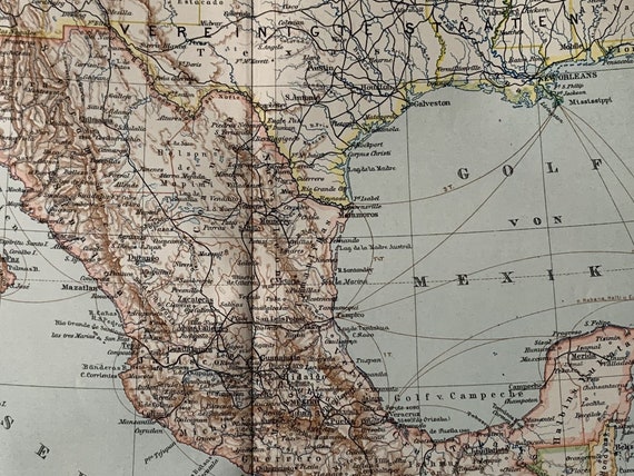 アンティーク 1800年代中央アメリカの地図 1600年代の中央アメリカの