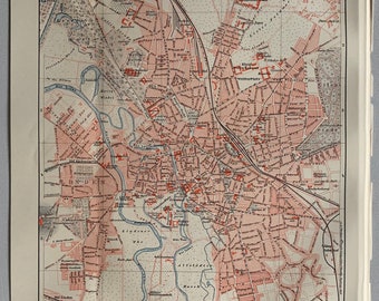 DE Hannover / Original 1895 Antique City Plan of Hannover in Lower-Saxony