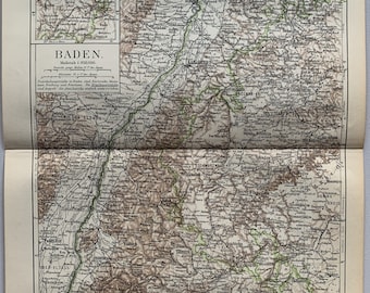 DE Baden-Württemberg / Orig. 1895 Antique Map of Baden