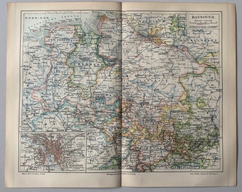 DE Hannover / Original 1895 Antique Map of State of Hannover