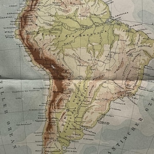 Geographisch / Orig. 1890 Antike Landkarte von Südamerika