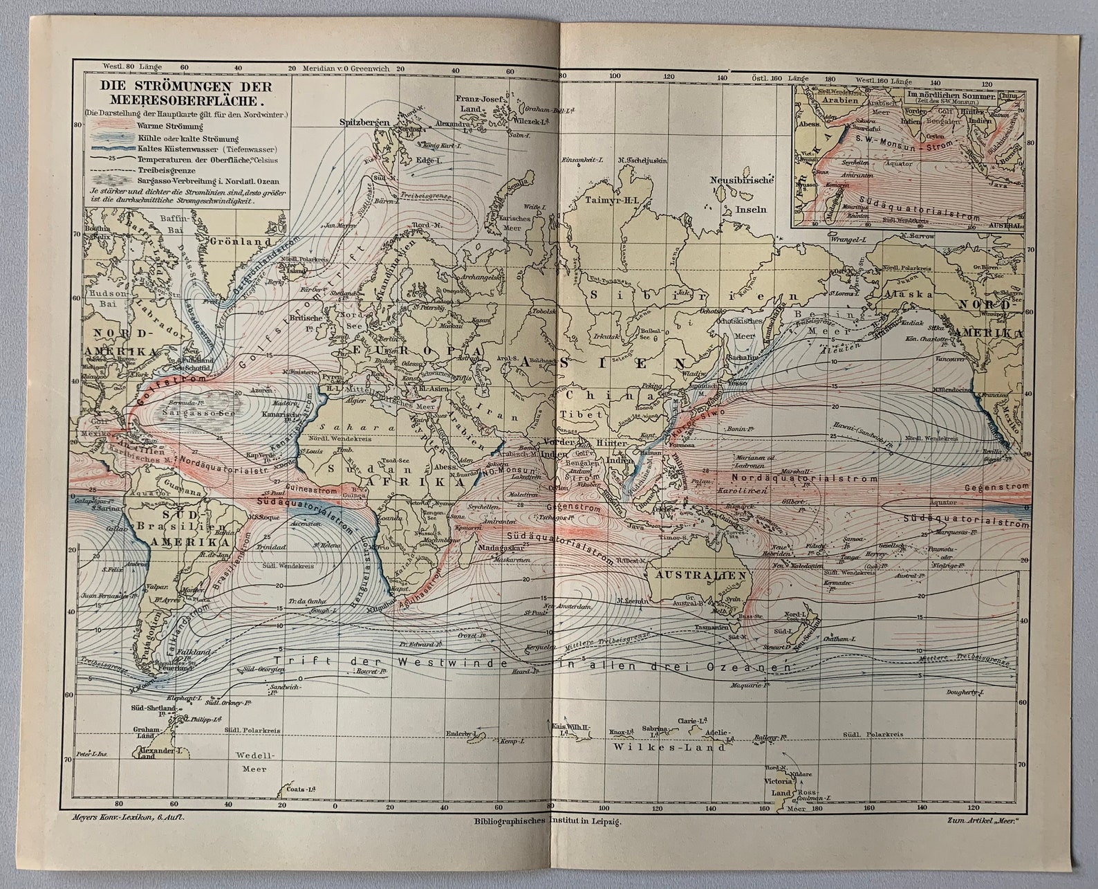 World Oceans / Original 1906 Antique Map of Ocean Currents - Etsy