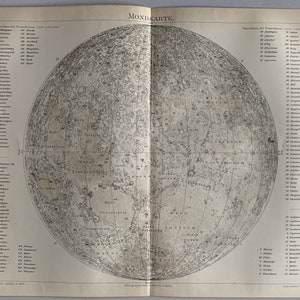Système solaire / Orig. Ancienne carte de la Lune de 1897