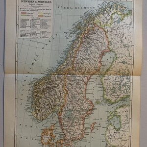 Northern Europe / Orig. 1897 Antique Map of Norway and Sweden