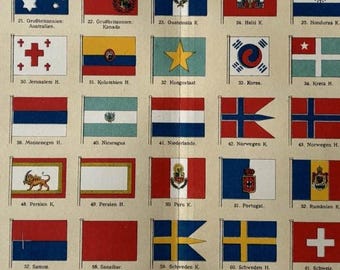 Human Culture / Orig. 1904 Antique Chromolitho of Flags of the World