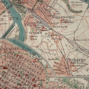 DE Mannheim / Orig. 1908 Antique City Plan of Mannheim - Ludwigshafen in Baden-Württemberg
