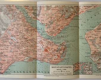 TR Istanbul / Orig. 1905 Antique City Plan of Istanbul / Constantinople in Turkey