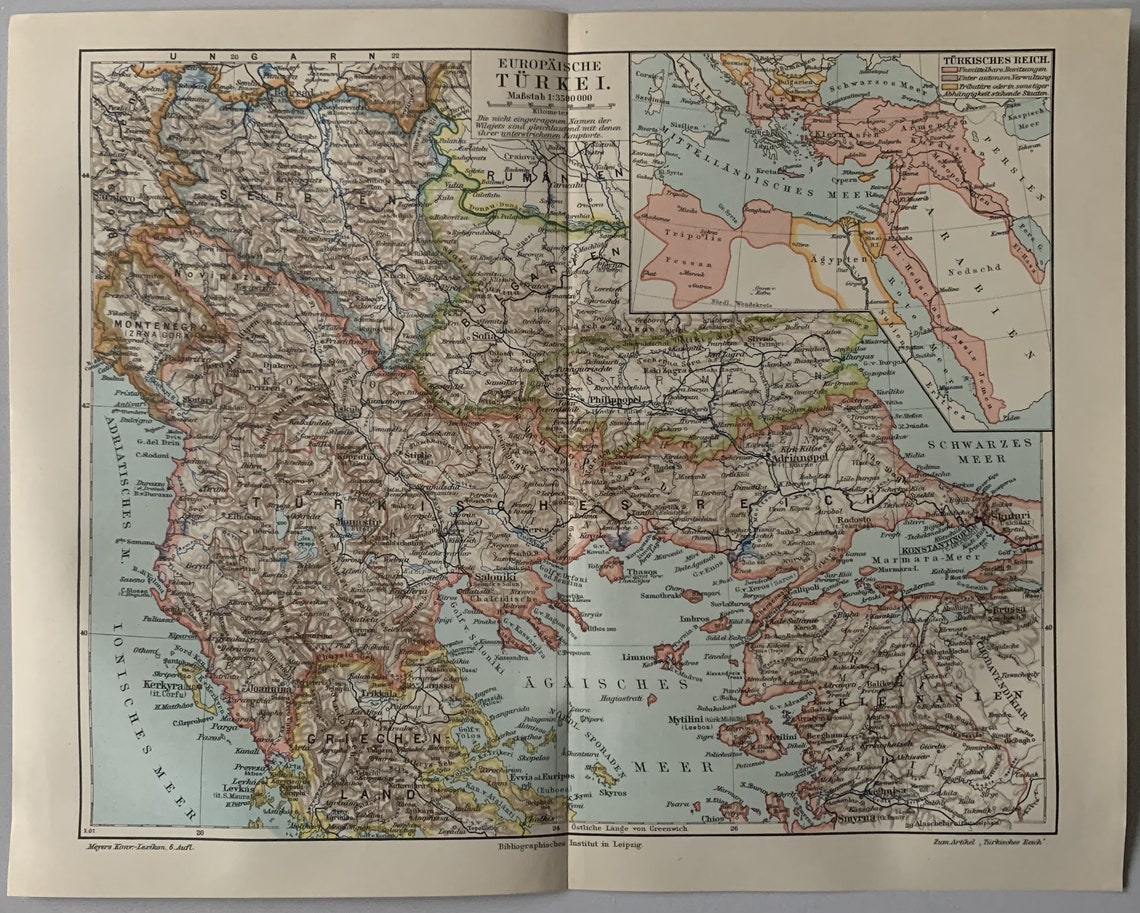 TR Turkey / Orig. 1908 Antique Map of European Turkey - Etsy