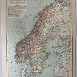 Northern Europe / Orig. 1895 Antique Map of Sweden and Norway