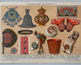 Arte / Orig. 1898 Antica cromolitografia di arte indiana