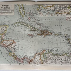Midden-Amerika / origineel Antieke kaart van West-Indië en Midden-Amerika uit 1909