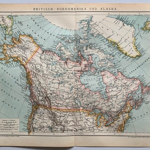 Noord-Amerika / origineel Antieke kaart uit 1892 van Canada - Alaska - Groenland