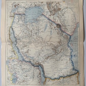 Afrique de l'Est / Orig. Ancienne carte de 1892 de l'Afrique orientale allemande