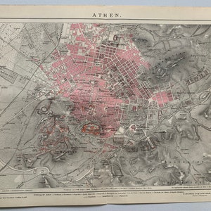 GR Athen / Orig. 1892 Antike Stadt Plan von Athen