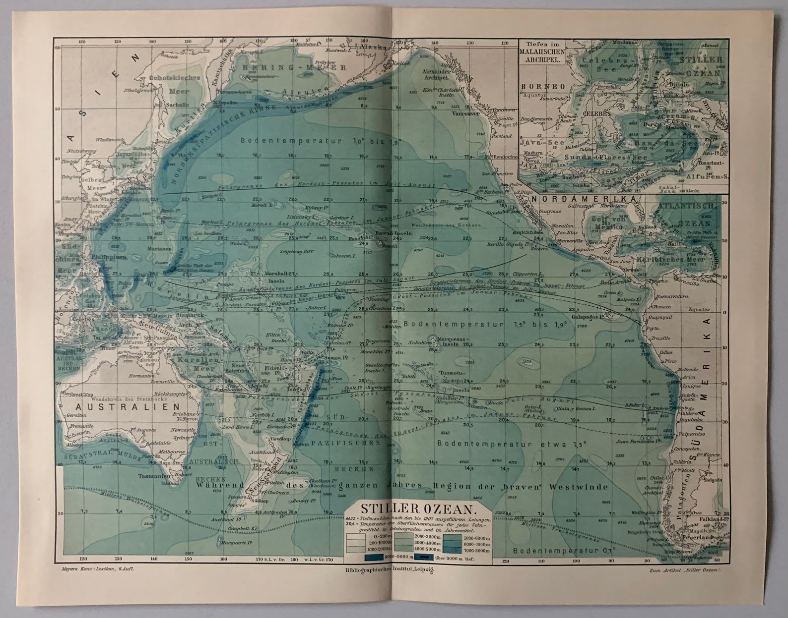 World Oceans / Original 1908 Antique Map of the Pacific Ocean - Etsy