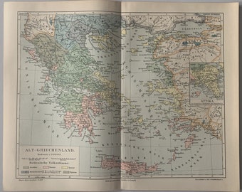 GR Greece / Orig. 1897 Antique Map of Ancient Greece