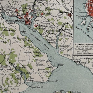 Reino Unido Southampton/ Plano original de la ciudad antigua de Portsmouth y Southampton, 1895