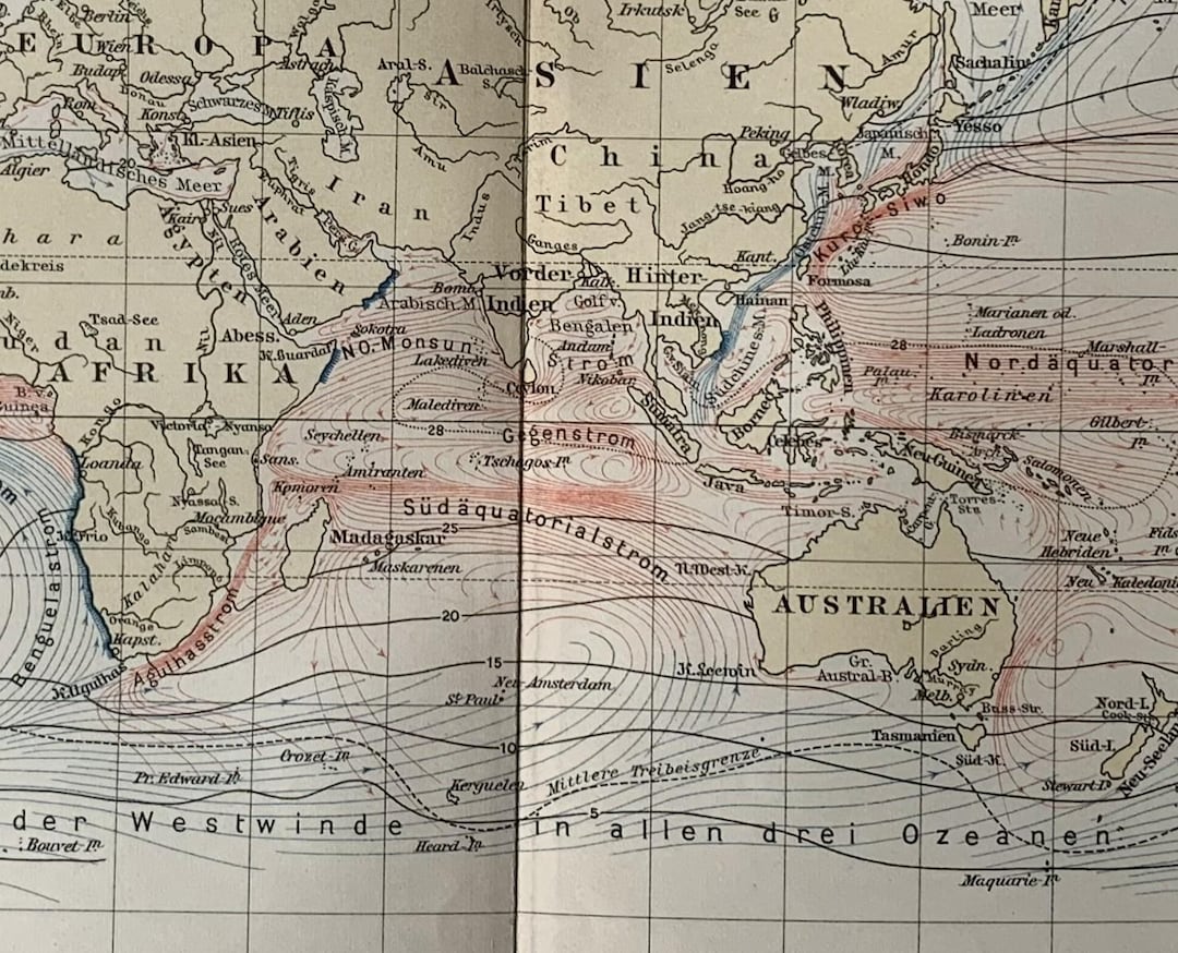 World Oceans / Orig. 1908 Antique Map of Ocean Currents - Etsy