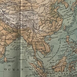 Geographical / Orig. 1893 Antique Geographical Map of Asia