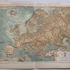 Europa / origineel 1893 Antieke geografische kaart van Europa