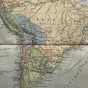 Amérique du Sud / Orig. Carte antique de l'Amérique du Sud de 1890