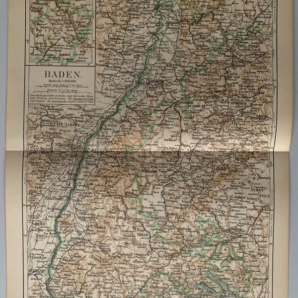 DE Baden-Württemberg / Original 1890 Antique Map of Baden - Baden-Württemberg