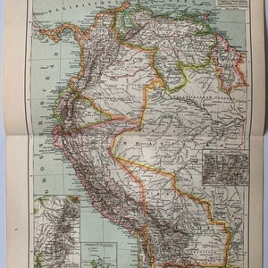 South America / Orig. 1892 Antique Map of Columbia, Venezuela, Ecuador, Peru and Bolivia
