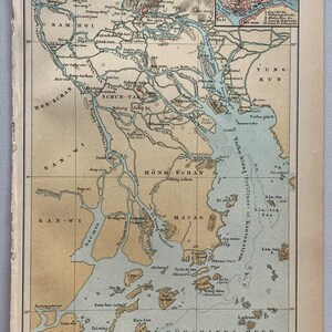 CN Canton / Orig. Carte ancienne de Canton de 1894 - Delta de la rivière Canton en Chine