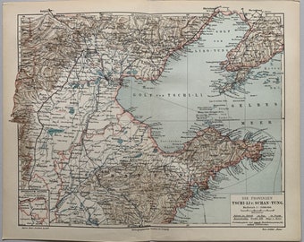 CN China / Original 1903 Antique Map of Shandong and Beijing