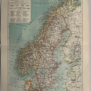 Northern Europe / Orig. 1909 Antique Map of Norway and Sweden