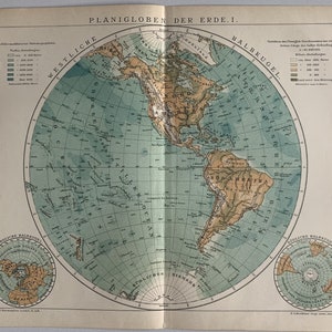 Mundo / Mapa antiguo original del hemisferio oriental de 1895