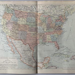 North America / Orig. 1908 Antique Map of the United States - Etsy