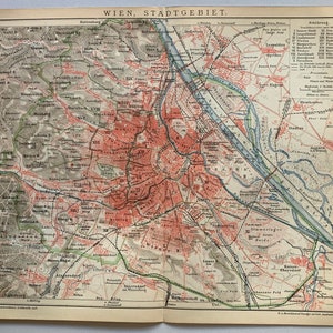 AT Vienna / Orig. 1895 Antique City Plan of Vienna and its Surroundings in Austria