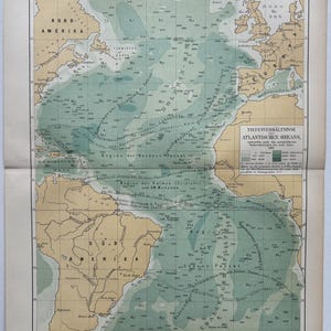 Océans du monde / Orig. Carte antique de 1895 de l'océan Atlantique