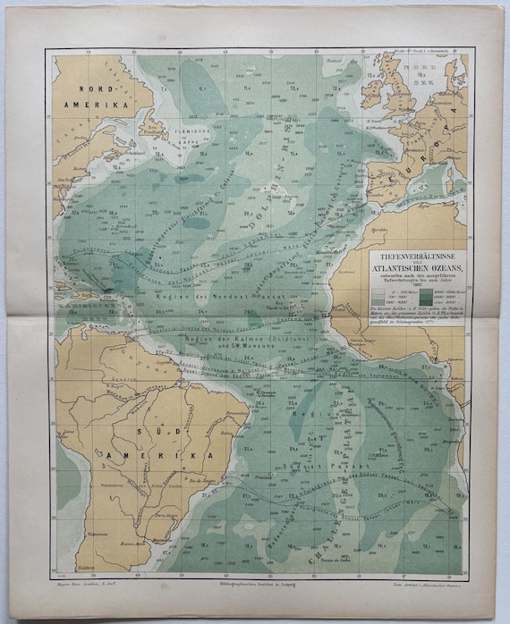 世界の海洋 / 1895 年オリジナル大西洋アンティーク地図 - Etsy 日本