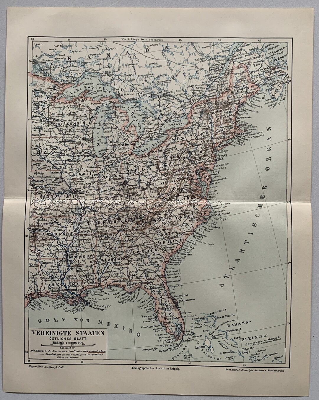 North America / Orig. 1909 Antique Map of USA With Eastern States - Etsy