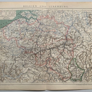 BE Belgium / Orig. 1893 Antique Map of Belgium and Luxembourg