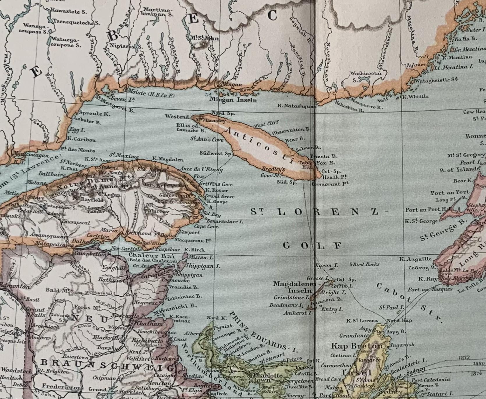 North America / Orig. 1897 Antique Map of Eastern Canada and ...