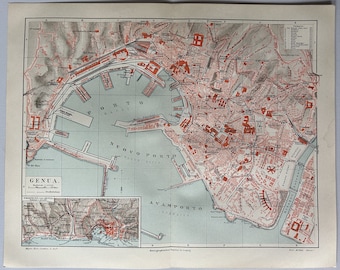 IT Genoa / Orig. 1905 Antique City Plan of Genoa - Genova