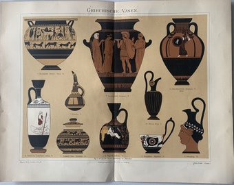 Vases / Orig. 1897 Antique Chromolitho of Greek Vases