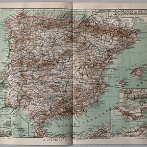 ES PT Espagne Portugal / Orig. Carte ancienne de l'Espagne et du Portugal, 1909